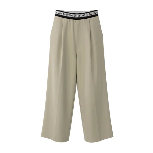 Celine E8 Logo Waist Pants Bottom Beige Cotton 36 in Beige from The Reluxe