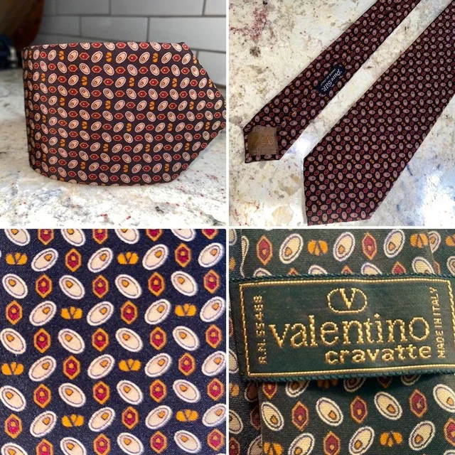 Valentino Garavani Men’s $220 100% Silk Designer Tie Black Brown Print Euc in black|brown|red Silk from Poshmark