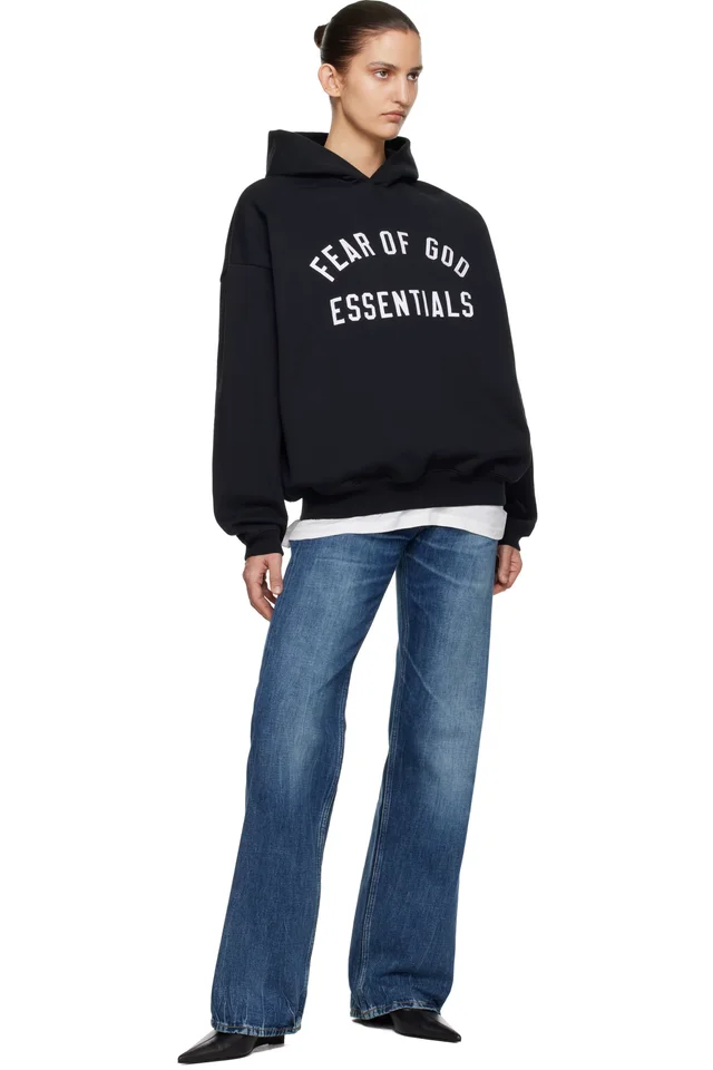 Fear of God ESSENTIALS Black Varsity 90s Hoodie, photo 4 of 4 from SSENSE