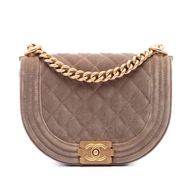 Brown Chanel Small Quilted Velvet Boy Messenger Bag in Brown Velvet from Designer Revival
