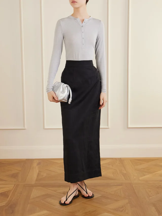 SKIMS Long Sleeve stretch-modal and cashmere-blend Henley Top - Light Heather Gray in Grey, photo 2 of 2 from NET-A-PORTER (Canada)