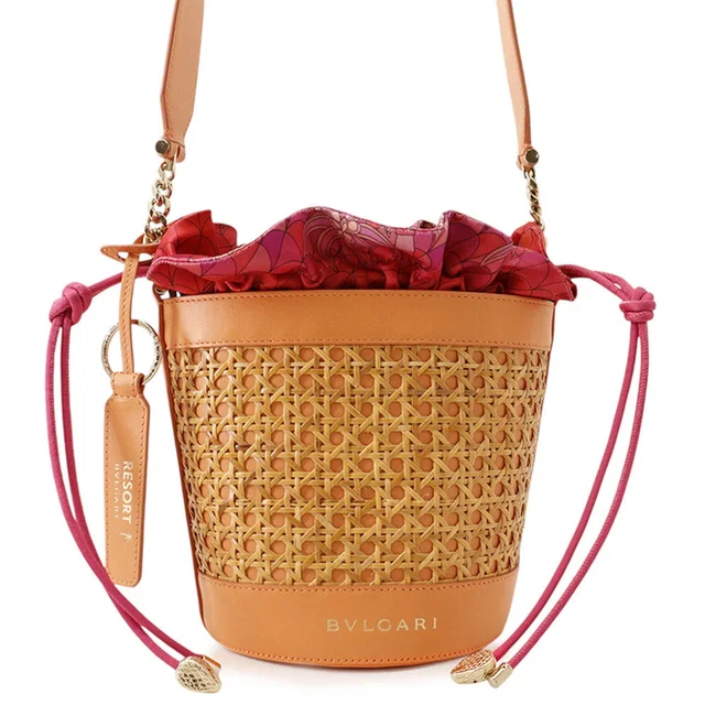 Bvlgari Serpenti Forever Bucket Bag Orange Calf Leather Rattan in Orange Calfskin from GALLERY RARE