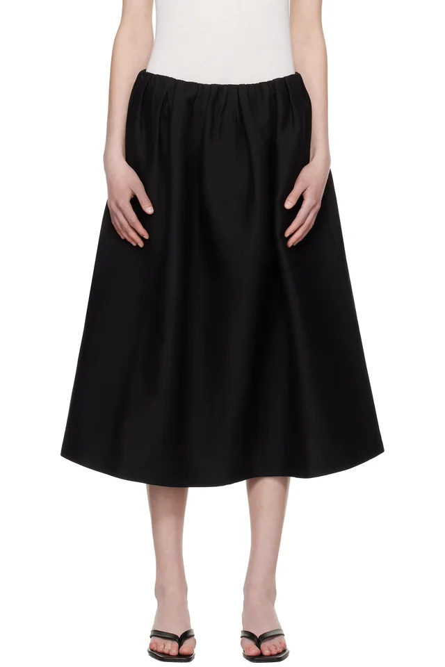 Black Gathered Evening Midi Skirt, image 1 of 1 from SSENSE