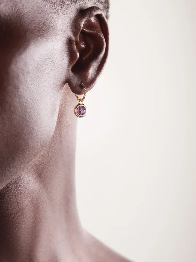 ALISON LOU Madison 14-karat gold, laboratory-grown amethyst and enamel earrings in Purple, photo 2 of 2 from NET-A-PORTER (Canada)