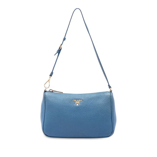 Blue Prada Vitello Daino Pochette Shoulder Bag in Blue Leather from Designer Revival