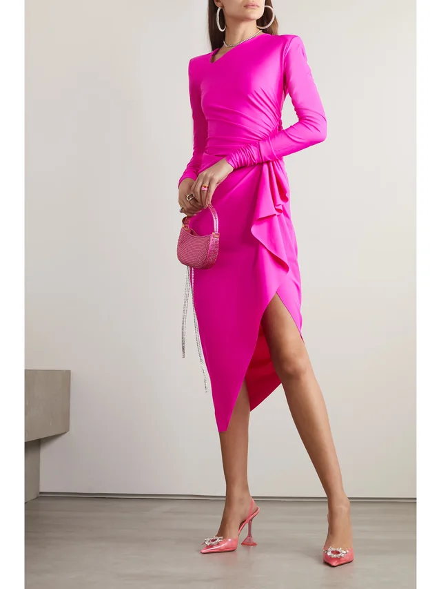 AZ FACTORY + Ester Manas asymmetric cutout gathered stretch-jersey midi dress in Pink, photo 2 of 2 from NET-A-PORTER (Canada)