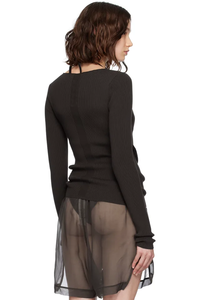 Rick Owens Brown Concordians Ribbed Knit Babel Sweater, photo 3 of 4 from SSENSE