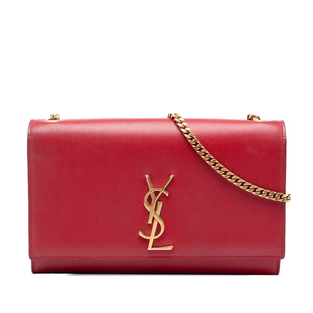 Red Saint Laurent Medium Grain De Poudre Monogram Kate Crossbody in Red Leather from Designer Revival