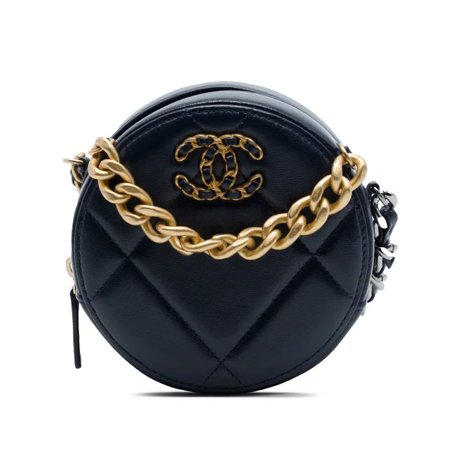 Blue Chanel Lambskin 19 Round Clutch with Chain Satchel in Blue Lambskin from Designer Revival