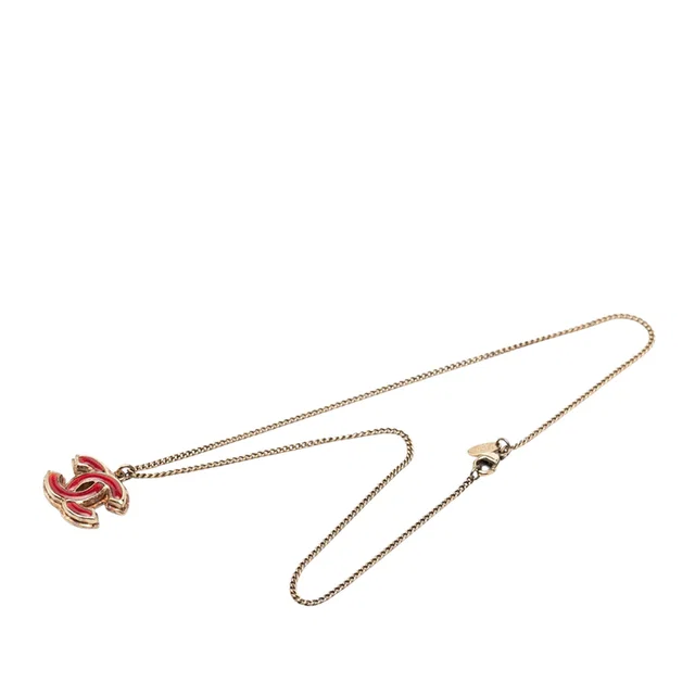 Gold Chanel CC Gold Plated Enamel Pendant Necklace in Gold from Designer Revival