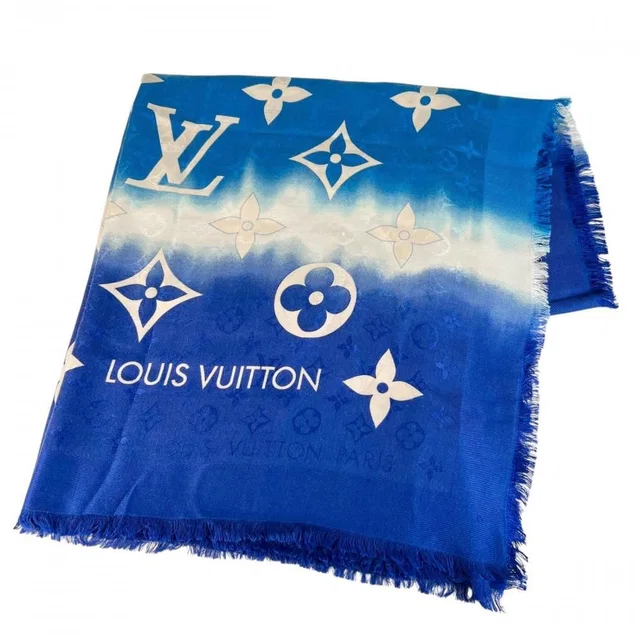 Shawl Monogram LV Escale Tie Dye Silk Wool Blue Scarf in Blue Silk from The Reluxe