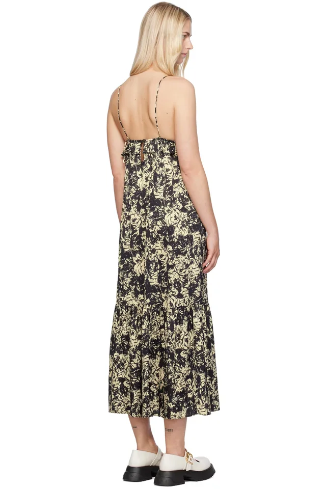 GANNI Black & Off-White Printed Maxi Dress, photo 3 of 4 from SSENSE