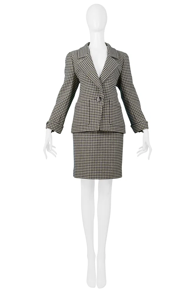 Saint Laurent Black & White Check Wool Skirt Suit in Black Wool from Resurrection Vintage