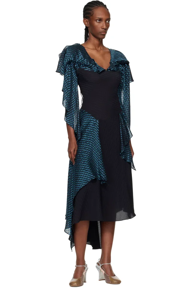 Kiko Kostadinov Black & Blue Plexus Midi Dress, photo 4 of 4 from SSENSE