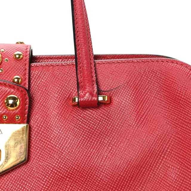 Prada Saffiano Studded Bijou Tote Red in Red Saffiano leather from FASHIONPHILE, photo 11 of 11