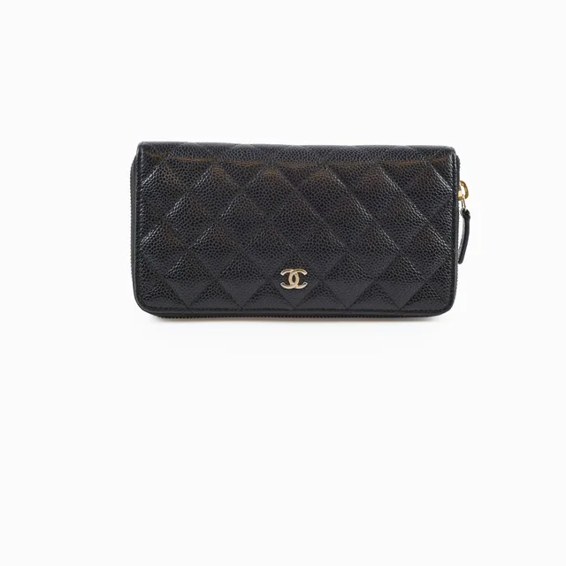 Chanel Quilted Caviar Long Wallet Black in Black Caviar leather from The Purse Affair