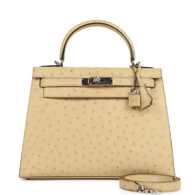 Hermès Kelly Sellier 28 Parchemin Ostrich Palladium Hardware in Ostrich from Madison Avenue Couture