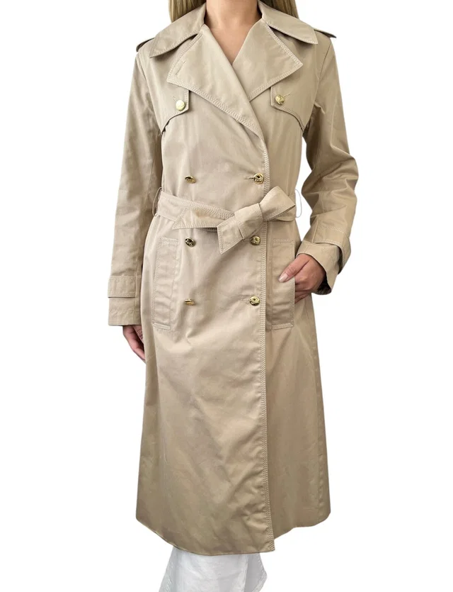 Celine Vintage Logo Trench Coat #40 Light Brown Gold Cotton Button Stitch in Brown from Luxury Promise