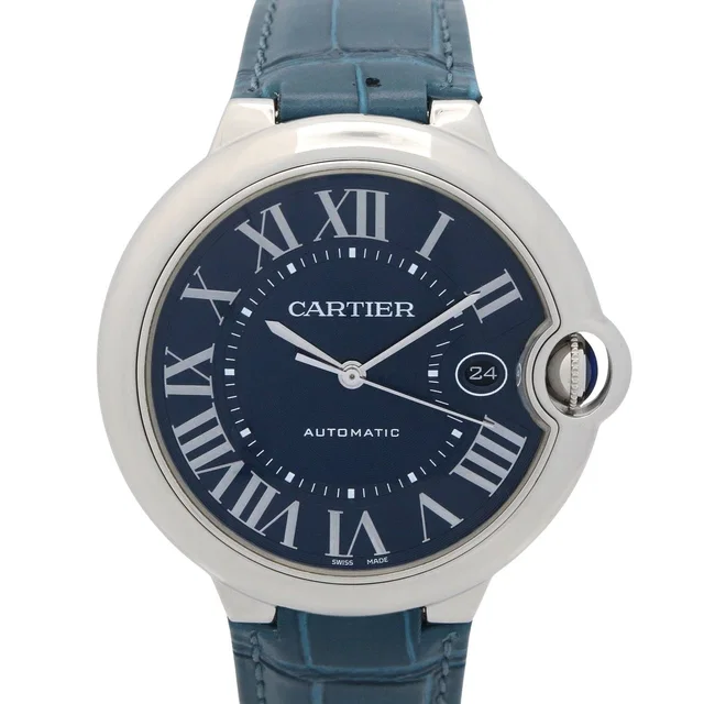 Cartier Ballon Bleu Stainless Steel Leather Watch in Blue Leather from LuxUness
