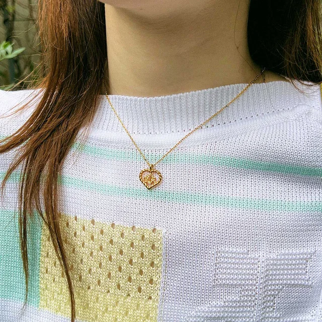 Dior Heart Cutout Logo Necklace Gold in Gold from VINTAGE QOO TOKYO