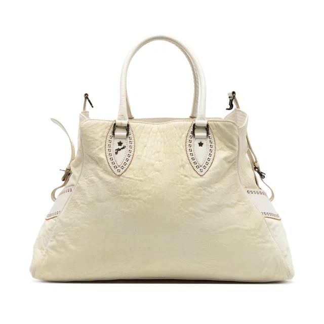 White Fendi Large Leather Etniko Du Jour Handbag in White Leather from Designer Revival