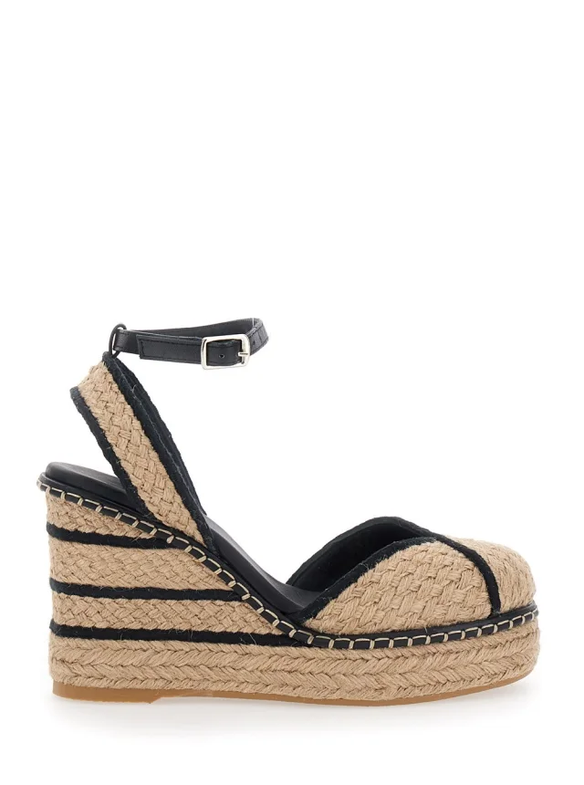Castañer 'COVA' Beige Wedges with Ankle Strap and High Wedge Heel in Fabric for Women in Beige 100% Textile Materials, image 1 of 1 from Gaudenzi Boutique