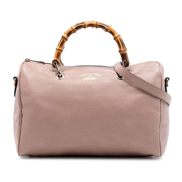 Brown Gucci Medium Calfskin Bamboo Shopper Boston Bag Satchel in Brown Calfskin from Designer Revival