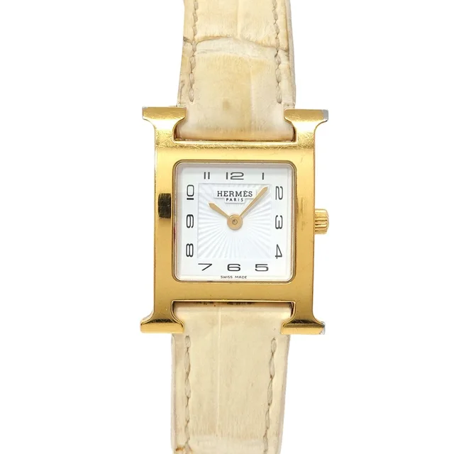 Hermès Watch Hh1 201 White Quartz in White Crocodile from The Reluxe