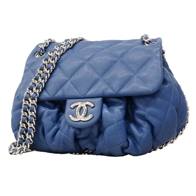 Chanel Shoulder Bag Quilted Leather Blue Silver in Blue Leather from The Reluxe