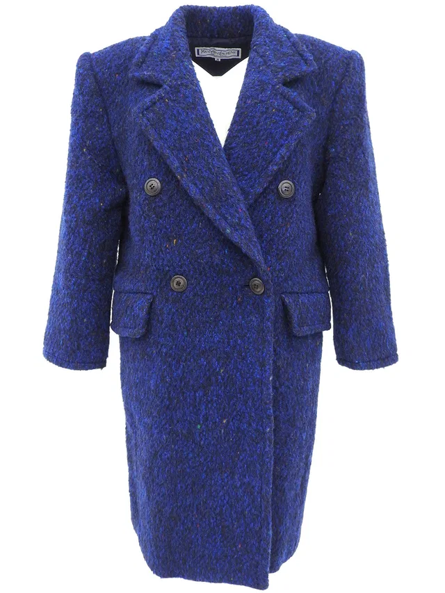 Saint Laurent Wool Double Breasted Coat #M Navy in Navy Wool from VINTAGE QOO TOKYO