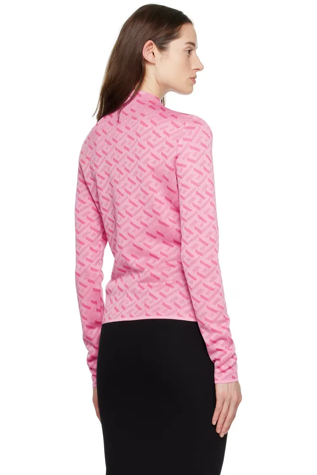 Versace Pink 'La Greca' Long Sleeve Crewneck, photo 3 of 4 from SSENSE