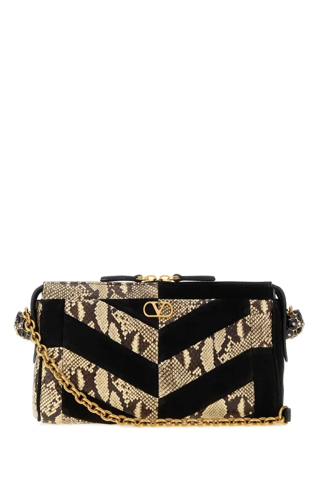 Valentino Garavani Python & Suede Chevron Crossbody Bag — Multicolor in Multicolor Suede from HEWI