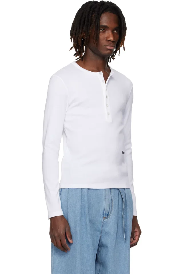 Rhude White Logo LS Henley, photo 2 of 4 from SSENSE