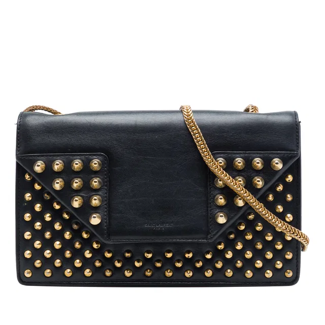 Black Saint Laurent Mini Studded Leather Betty Crossbody in Black Leather from Designer Revival