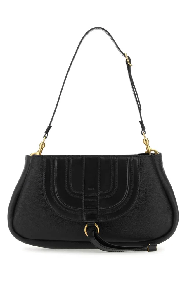 Chloé Pleated Leather Shoulder Bag — Black in Black Leather from HEWI