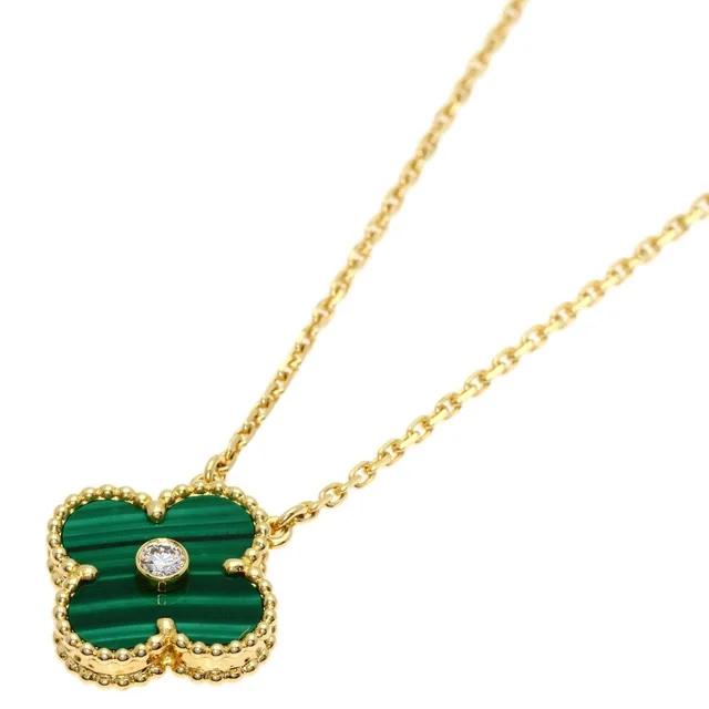 Van Cleef & Arpels Vintage Alhambra Malachite Diamond Necklace 18K Yellow Gold in Yellow from The Reluxe