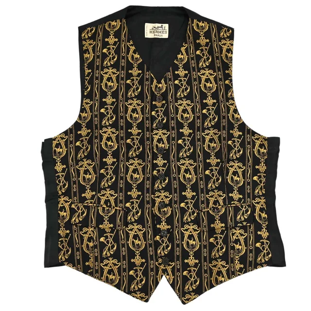Hermès Jacket Vest Equestrian Black #50 in Black Silk from AMORE Vintage Tokyo