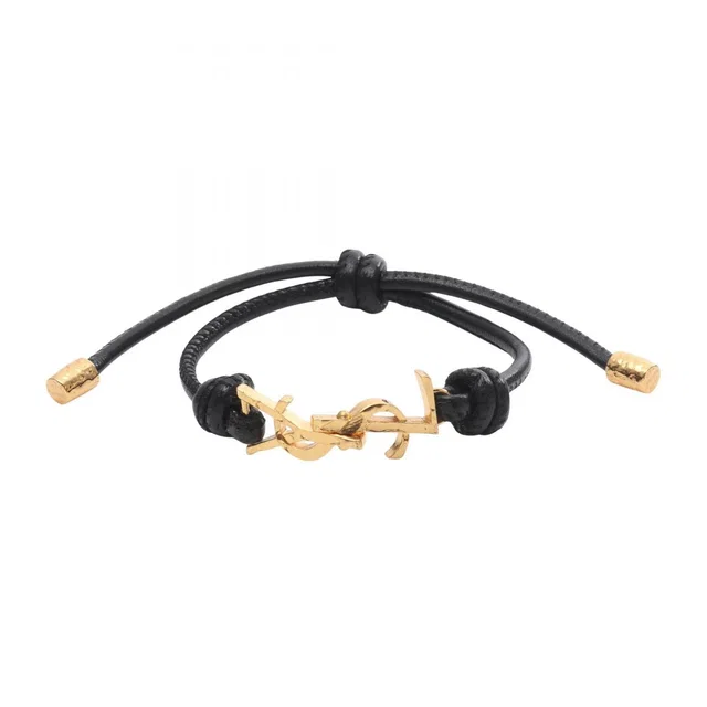 Saint Laurent Bracelet Cassandra Black Leather in Black Leather from The Reluxe
