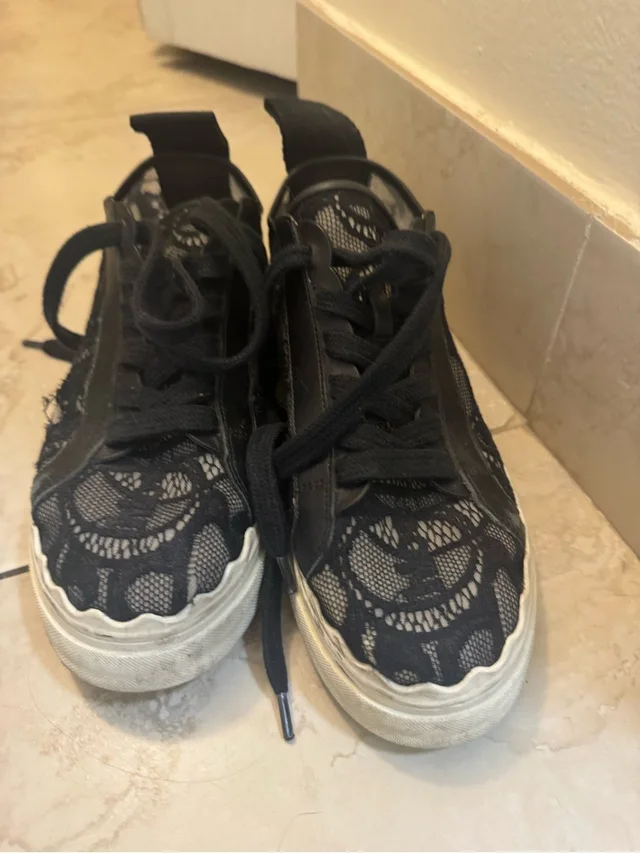 Chloé Chlo Black Lace-Overlay Low-Top Sneakers in black|white from Poshmark