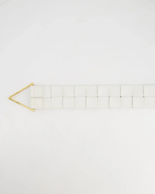 Bottega Veneta Intrecciato Belt with Gold Triangle Buckle RRP £620 Size 75cm in White Woven leather from Sellier, photo 7 of 8