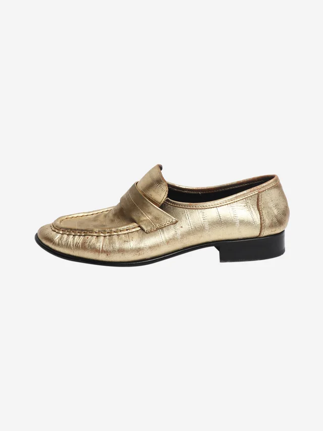 The Row Gold metallic leather loafers - size EU 38 in Gold Leather from Sign of the Times