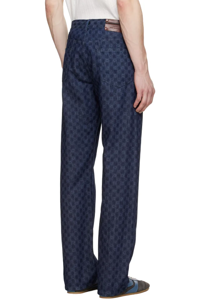Dries Van Noten Navy Printed-Graphic Jeans, photo 3 of 4 from SSENSE