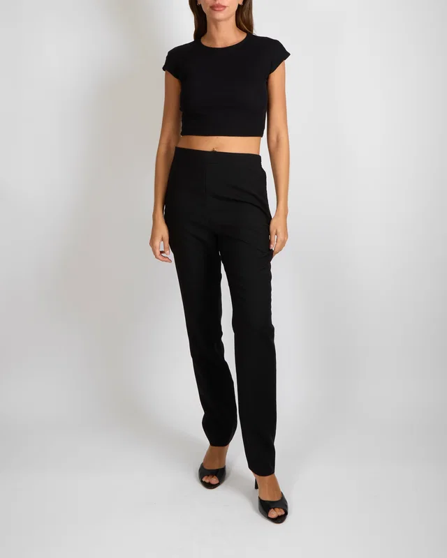 Balenciaga Black Wool Straight-Leg Trousers with Satin Back Flap Size FR 38 (UK 10) in Black Satin from Sellier