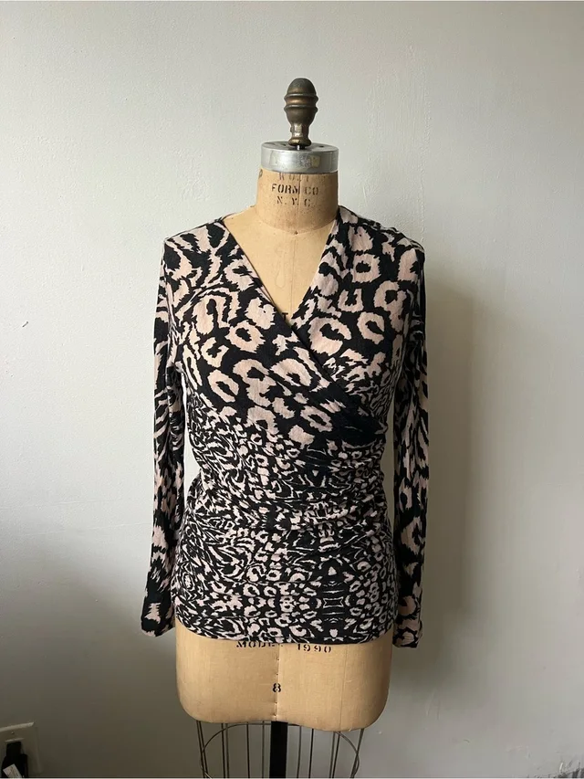 Maxmara Black And Blush Animal-Print Wrap-Style Long Sleeve Top in pink|black from Poshmark