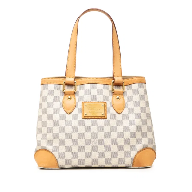 White Louis Vuitton Damier Azur Hampstead PM Tote Bag in White Canvas from Designer Revival