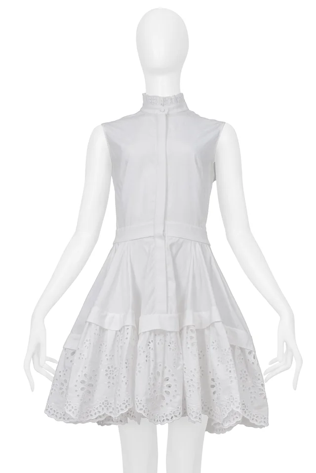 Alexander McQueen White Mini Dress With Eyelet Trim 2018 in White from Resurrection Vintage