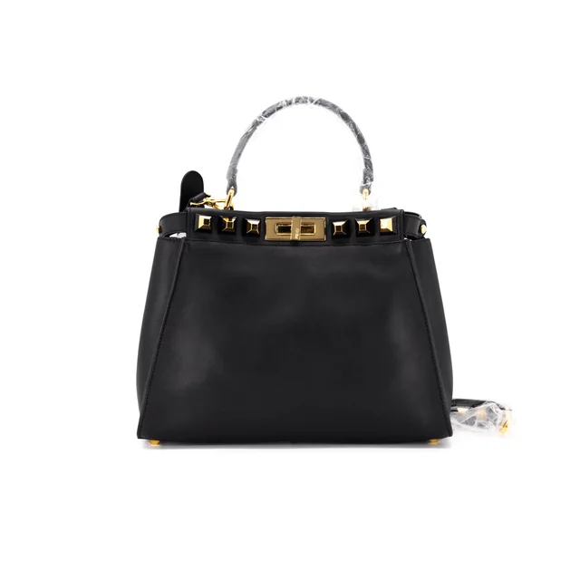 Fendi Peekaboo Medium Calfskin Studded Black GHW in Black Calfskin from The Purse Affair