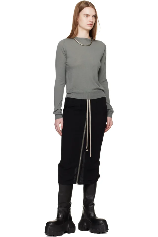 Rick Owens Black Temple Zipped Short Pillar Midi Skirt, photo 4 of 4 from SSENSE