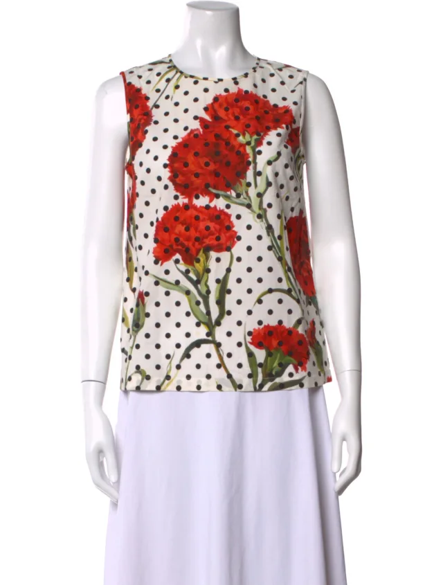 Dolce & Gabbana Floral Print Crew Neck Top in white from The RealReal