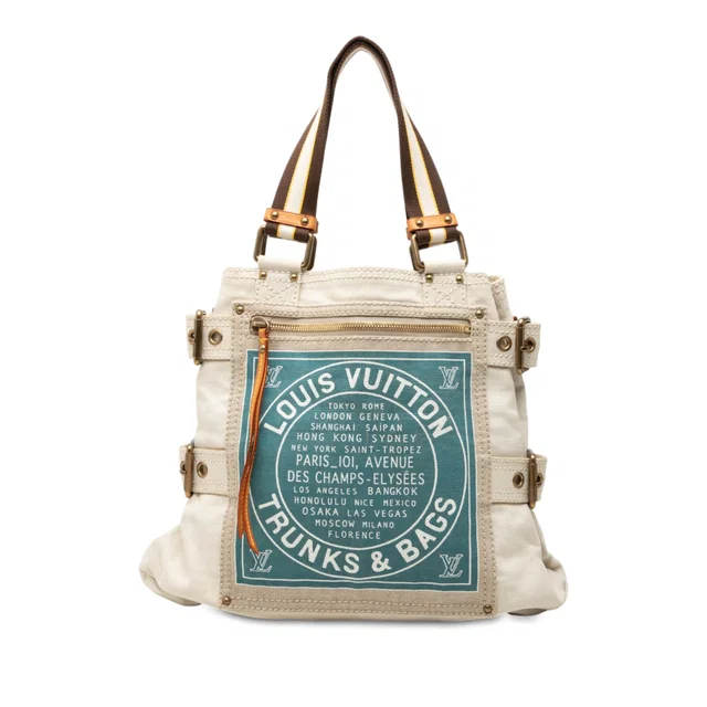Beige Louis Vuitton Cruise Line Globe Shopper Tote MM in Beige Canvas from Designer Revival